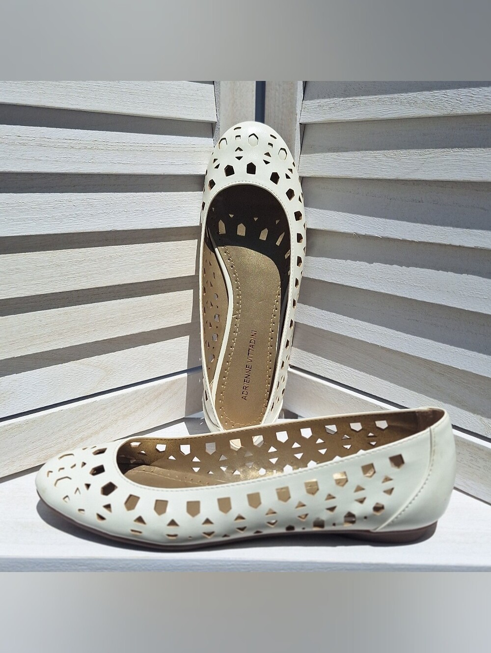 Adrienne Vittadini White Laser-Cut Ballet Flats